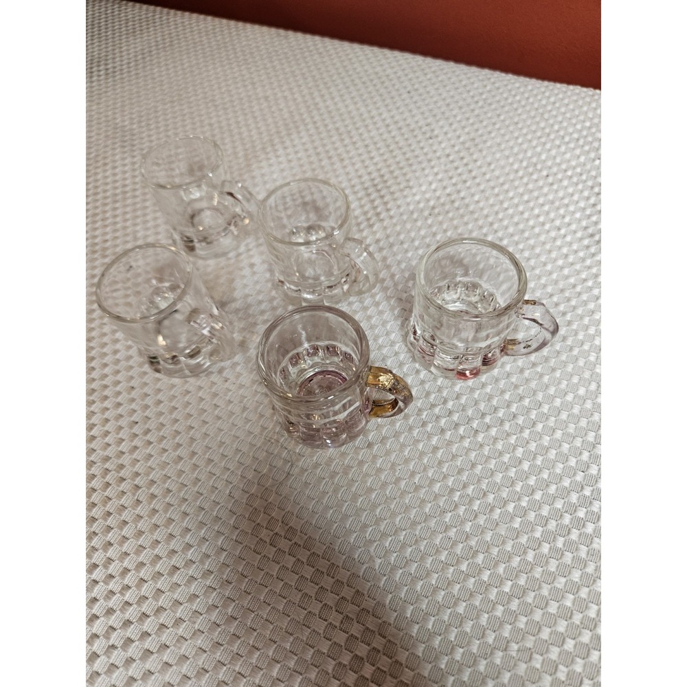 Vtg Federal Glass Mini Beer Mug Shot MCM Handled Barware Set of 5 Shield F Bot - Picture 3 of 5